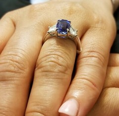 18K White Gold Engagement Ring 5.50CT. Flawless Natural Blue Sapphire Cushion