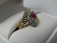 GOLD PLATED STERLING SILVER RING RUBY CZ CUBIC ZIRCONIA CLUSTER RING US Size7