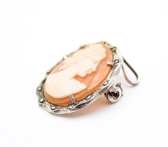 Vintage 800 European Silver Scalloped Frame Carved Portrait Shell Cameo Pendant