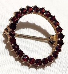 Victorian Rose Cut Garnet Sterling Silver Gold Vermeil 7/8 Inch Circle Brooch