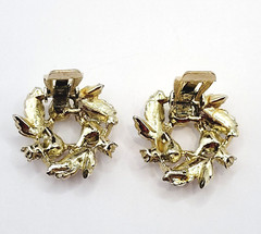Judy Lee Leaf Leaves Wreath with Faux Pearls & Crystals Vintage Clip On Earrings