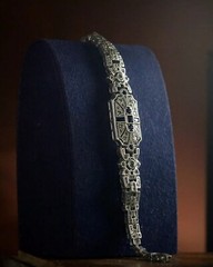 Art Deco Round Cut Moissanite & Sapphire Engagement 925 Sterling SIlver Bracelet