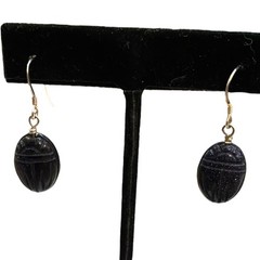 Vintage Sterling Silver 925 Blue Goldstone Scarab Earrings Egyptian Revival
