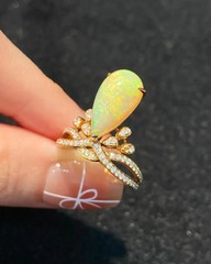 18K Gold Plated Sterling Silver Natural Fire Opal Pear Engagement Ring for Her