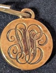Antique Victorian Riker Bros Gold Filled Watch Fob Pendant Monogram LB JB c1880s