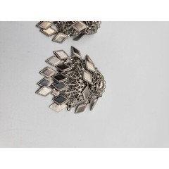 Silver tone diamond shape metal clip on dangle drop earrings 1 3/4″