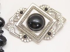 Vintage Jewelry Lot Black Faceted Glass Crystals Rhinestones Cabochon + D2106