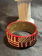 Vintage Lanvin Paris Couture Runway Red, Cream and Gold Enamel Bracelet-RARE!