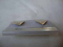 VINTAGE SAMUEL HUANG CLOISONNE RETRO ABSTRACT TEARDROP BROWN & BEIGE EARRINGS