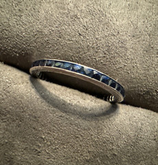 Antique 14K White Gold French Cut Blue Sapphire Eternity Wedding Band