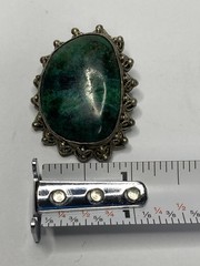 Vintage Israel 835 Eilat Green Oval Stone Pendant Brooch/Pin 1.5″ x 1.25″