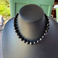 Vintage Black Glass French Jet beaded Necklace 17 inches
