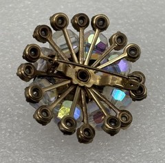 Vintage Domed Crystal Aurora Borealis Starburst Brooch Open Back Frame, Unsigned