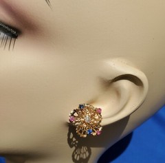 Original EARTH MINED DIAMOND Sapphire Ruby Deco Earrings Vintage SOLID 14K GOLD