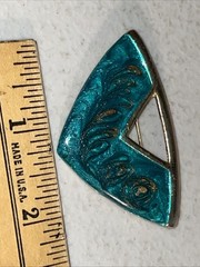 Vintage 1970s 1980s Triangle Brooch Pin Green Swirl Gold Tone Costume Jewelry