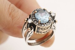 Turkish Reversible Oval London Blue and White Topaz 925 Sterling Silver Ring