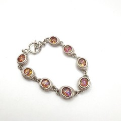 Sterling Silver Wired Bracelet and Colorful Glass Stones 7”