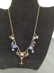 Vintage Glass Works Studio Necklace Heart Charms Brass Gold Tone 15 Charms
