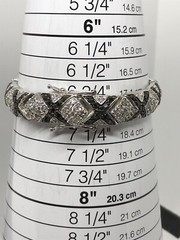 Vintage Silver tone Onyx & Clear Cubic Zirconia X Design Tennis Bracelet 7″