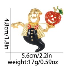 Pumpkin Ghost Waiter Brooch Pin for Women Men Gold Plated Fashion Enamel Hall…