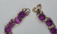 Vintage Old Rare Unique Gold Tone Purple Stones Linked Statement Choker Necklace