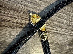 DL Auld Vintage Chainmail Mesh Snake Belt Necklace Black Gold Lariat Choker 42”