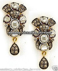 1.35Ctw Genuine Old Mine Rose Antique Cut Diamond Silver Vintage Earring Jewelry