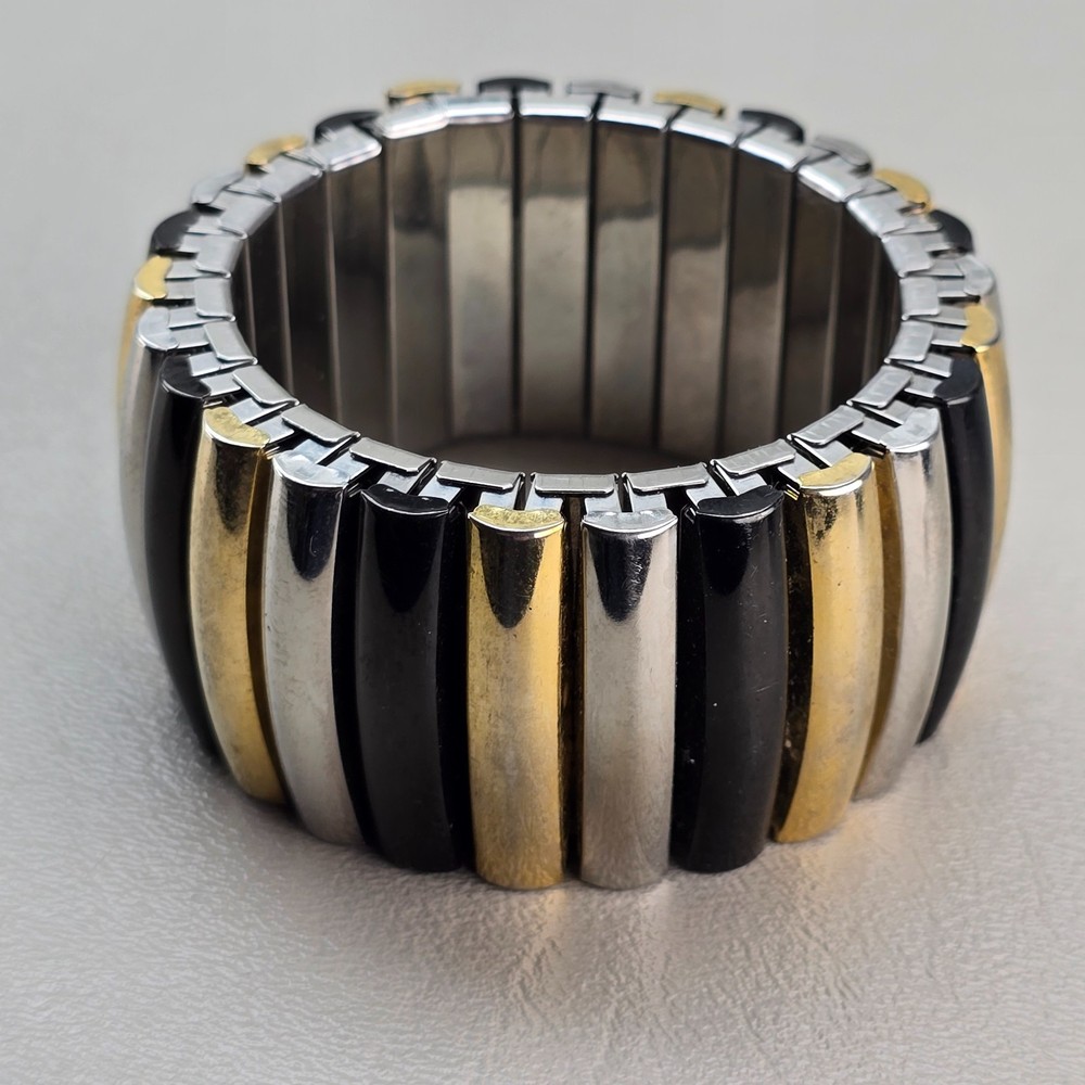 Vintage Stretch Bracelet Silver Gold Black Tone Expandable Link Bracelet
