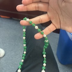 Jade Necklace Green Beads And White Pearls