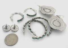 Southwestern Earrings Lot Chaps Concho Cabochon Hoops Teardrop Faux Turquoise