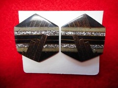 VINTAGE Art Deco Design, HEXAGON SHAPE, Glitter CLIP Earrings from France