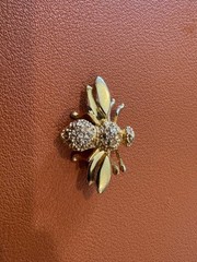 Vintage St. John Gold Tone Metal Bee Pin / Brooch w/ Inset Pave Crystals