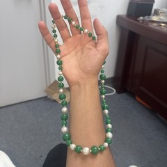 Jade Necklace Green Beads And White Pearls