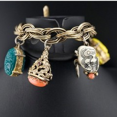Vintage Selro Selini Asian Motif Noh Mask Charm Bracelet 1950s MCM 6.5″ Chunky