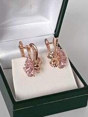 Vintage 1990-s 14 Ct Rolled Gold Pink Topaz Zircons Earrings-Hallmarked 585 RG