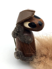 Vintage Wood, Leather, Felt & Fur Hand Painted Face Squirrel Pin