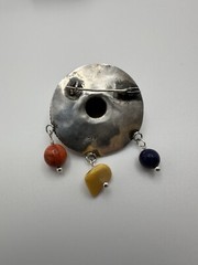 Vintage Sterling Silver Hat Sombrero Lapis Amber Coral Brooch 4.5cm JB23