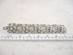Avon Bracelet & Clip On Earring Set Silver Plated Metal Blue Rhinestones, Signed