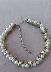 Vintage Necklace BARCLAY MidCentury Design Faux Pearls Goldtone