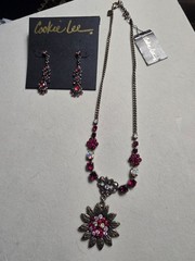 Vtg Cookie Lee Crystal Necklace & Pierced Earrings NOS With Tags