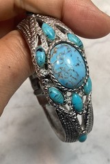 VTG Chateau Swiss Silver Tone Faux Turquoise Hidden Dial Bangle Bracelet Watch