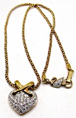 Vintage Signed Swarovski Puffy Heart Necklace Clear Crystal X Cluster Rope Chain