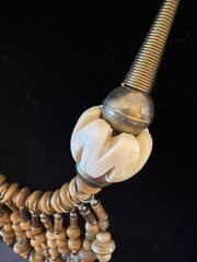 Vintage Stone Wood & Metal Beaded Necklace. Ethnic Art Design Hook Closure 23”