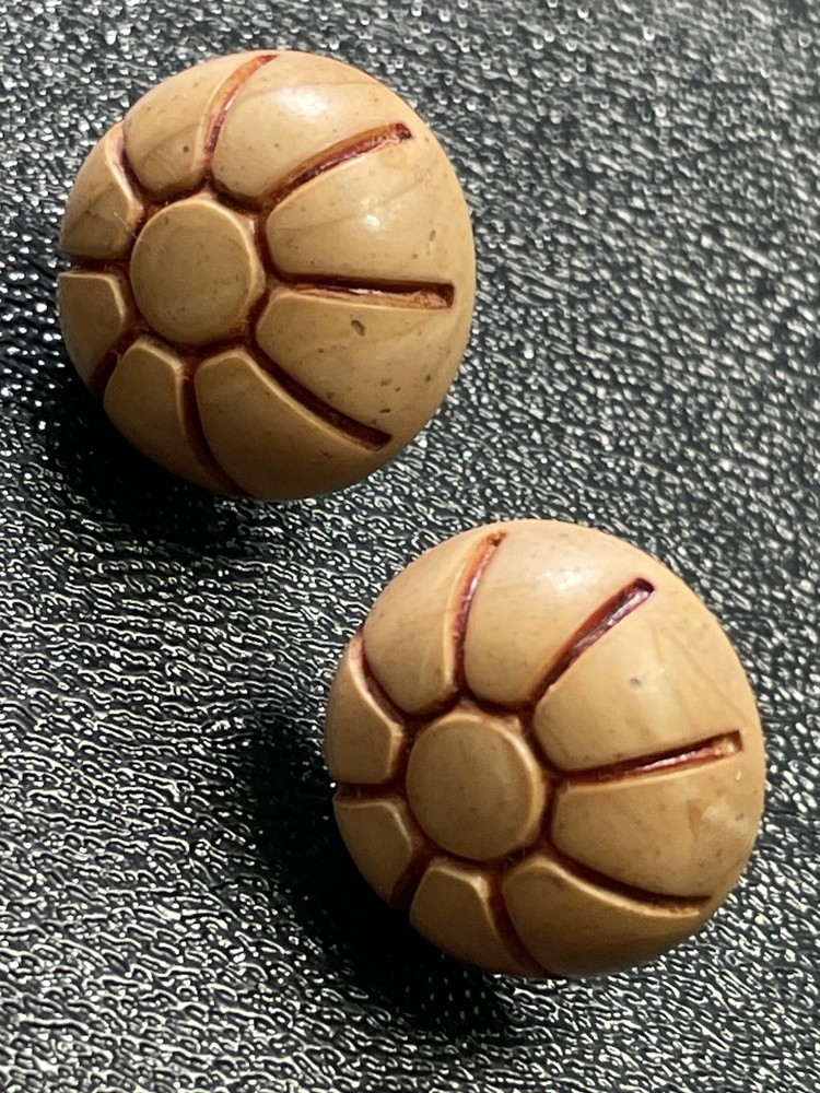 Vintage Brown Lucite Enameled Round Retro Earrings