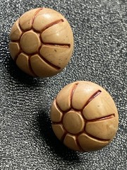 Vintage Brown Lucite Enameled Round Retro Earrings