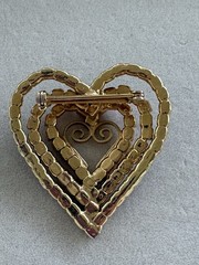 Vintage Patriotic USA Triple Heart Brooch Red White Blue Rhinestones Pin