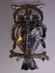 Vtg Gerry’s Signed Owl Brooch Pin Pendant Blue Faux Turquoise Belly Eyes Silver