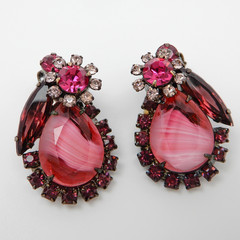 Juliana D&E Brooch Earrings Amethyst Purple Rose Pink Givre Stripe Pin Set Book