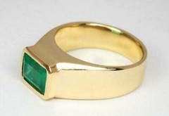 Art Deco Vintage 3.20 Ct Natural Emerald Men’s Wedding Ring 14K Yellow Gold Over