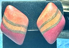 Vintage Wooden Like Orange/Gold/Pink Pierced Earrings